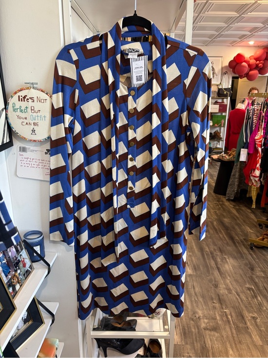 Diane Von Furstenberg Dresses & Skirts - Diane Von Furstenberg Geometric Blue Brown Cream silk Long Sleeve Dress